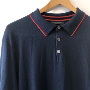 Lightweight, luxurious, collared sweater - L Banana Republic Navy/Red Stripe